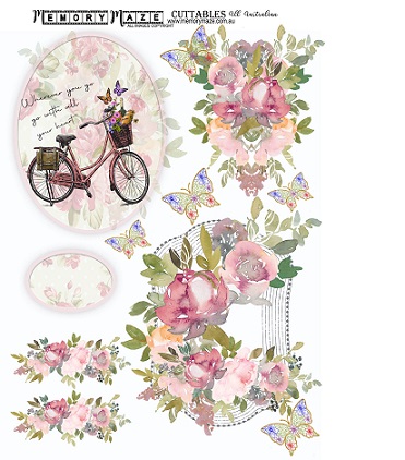 Floral bicycle, butterfly cuttable Min buy 5.